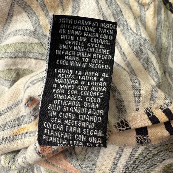 Zac & Rachel Linen Blend Tropical Print Button Front Blouse Large Boxy Casual - Picture 10 of 10